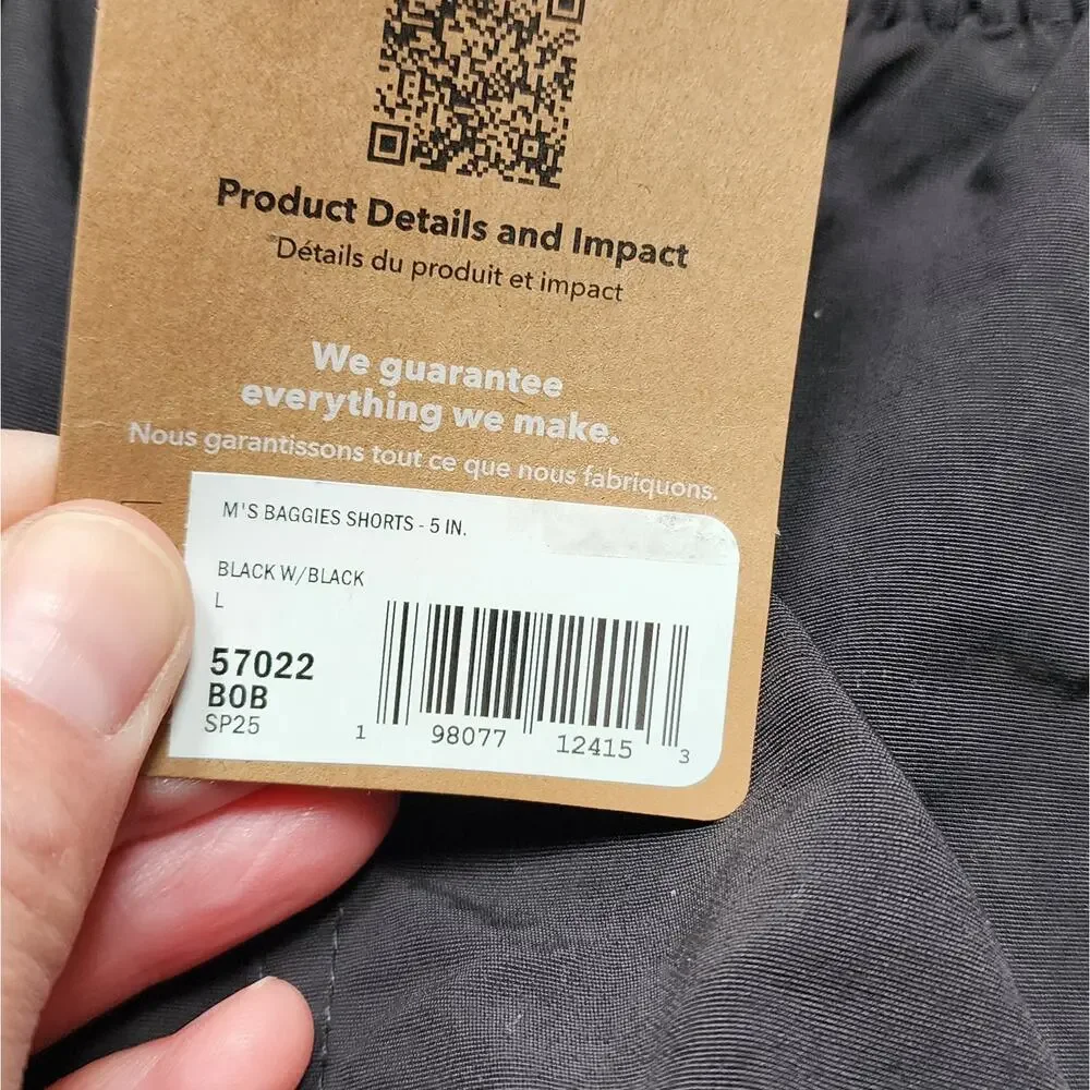NWT Patagonia Men's Baggies Longs-7" Shorts Lined-Black W/Black Size L - Picture 10 of 10